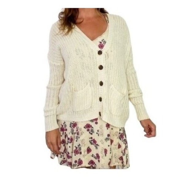 BDG sz SP button down open knit lace up back v-neck cardigan sweater - Picture 8 of 8